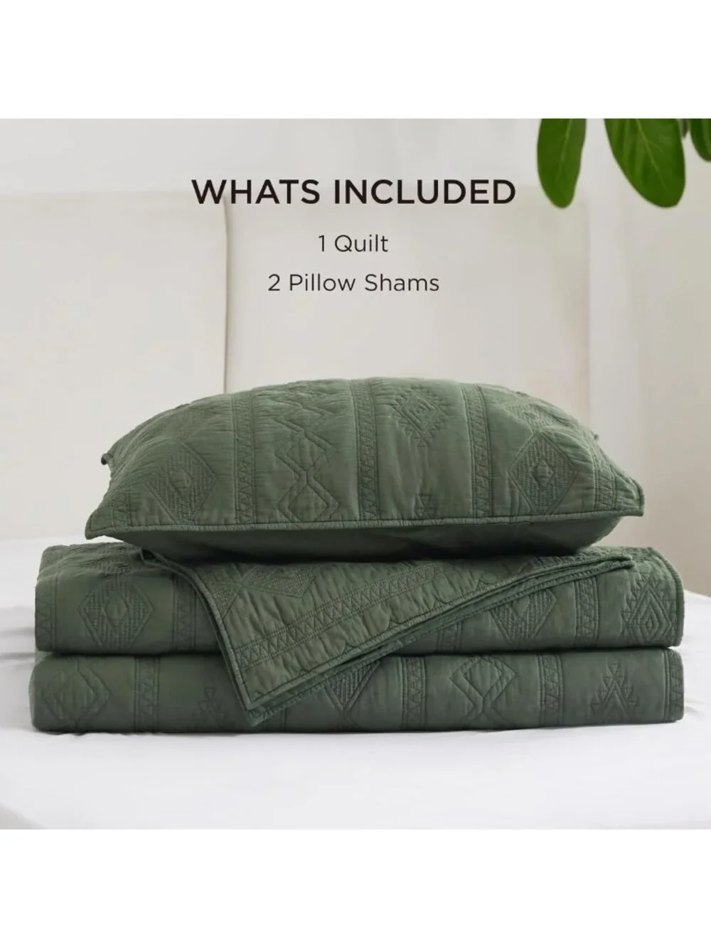 100% Cotton King Quilt Set - Soft Olive Green Bedspread for Cozy Home Decor